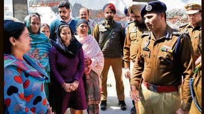 Commissioner of Police Kuldeep Chahal along with other police officials raided Satguru Nagar of Daba area on Friday, March 07, 2025. (HT Photo) Commissioner of Police Kuldeep Chahal along with other police officials raided Satguru Nagar of Daba area on Friday, March 07, 2025. (HT Photo)