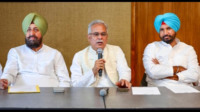 Congress leaders Bhupesh Baghel, Partap Singh Bajwa and Punjab Pradesh Congress Committee president Amarinder Singh Raja Warring during a meeting related to Punjab at the AICC headquarters in Delhi. (PTI) Congress leaders Bhupesh Baghel, Partap Singh Bajwa and Punjab Pradesh Congress Committee president Amarinder Singh Raja Warring during a meeting related to Punjab at the AICC headquarters in Delhi. (PTI)