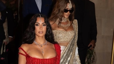 Kim Kardashian and Khloe Kardashian were in India for the Ambani wedding. Kim Kardashian and Khloe Kardashian were in India for the Ambani wedding.
