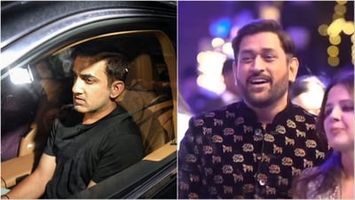 Gautam Gambhir (L) and MS Dhoni reunited at the wedding of Rishabh Pant's sister (PTI/X) Gautam Gambhir (L) and MS Dhoni reunited at the wedding of Rishabh Pant's sister (PTI/X)