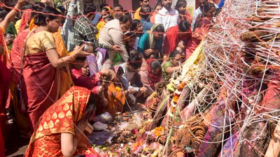 In Gurugram, devotees also engaged in the ritual of Holika Dahan, celebrated on the eve of Holi, where an effigy is burnt to signify winning over evil forces. (PTI) In Gurugram, devotees also engaged in the ritual of Holika Dahan, celebrated on the eve of Holi, where an effigy is burnt to signify winning over evil forces. (PTI)
