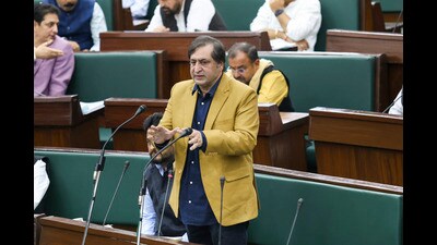 People's Conference MLA Sajjad Lone speaks during the Budget session of Assembly, in Jammu, on Thursday. (PTI) People's Conference MLA Sajjad Lone speaks during the Budget session of Assembly, in Jammu, on Thursday. (PTI)
