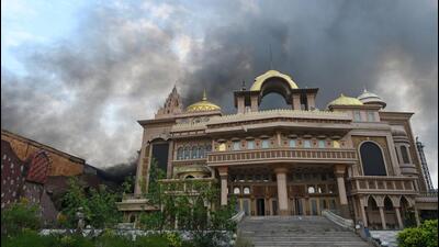 The fire department received an emergency call at 6.50am after a security guard stationed at KoD noticed smoke billowing from the complex. (Parveen Kumar/HT Photo) The fire department received an emergency call at 6.50am after a security guard stationed at KoD noticed smoke billowing from the complex. (Parveen Kumar/HT Photo)