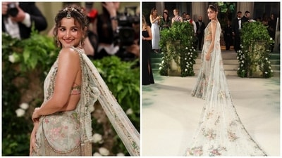 Alia Bhatt’s second Met Gala appearance has to be one of her most talked about looks from last year. The actor wore a hand-embroidered couture saree designed by Sabyasachi featuring an exaggerated train, beads, sequins, semi-precious stones, and glass bead fringe. She paired it with a hand-crafted blouse studded with emeralds, Basra pearls, tourmalines, and multi-coloured sapphires. Sabyasachi jewels and striking glam rounded off her look.&nbsp; (Instagram)