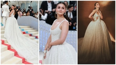 For her Met Gala debut, Alia paid homage to Karl Lagerfeld in a beautiful bridal gown by designer Prabal Gurung. The all-white outfit elegantly fit into the night’s dress code of “In honour of Karl” and featured a dramatic sheer train and over 1 lakh pearl beads. Alia’s dress was inspired by supermodel Claudia Schiffer’s 1992 Chanel bridal look.&nbsp; (Instagram)