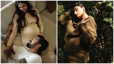 Athiya Shetty glows in her pregnancy photoshoot with KL Rahul. Athiya Shetty glows in her pregnancy photoshoot with KL Rahul.
