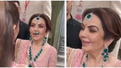Nita Ambani wore an emerald nose ring during Anant Ambani's wedding.