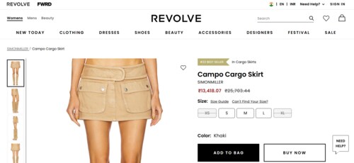 The mini cargo skirt is made from canvas fabric. (PC: Revolve website) The mini cargo skirt is made from canvas fabric. (PC: Revolve website)
