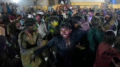 Members of the Pakistani Hindu community celebrate the Holi Festival in Karachi, Pakistan, Thursday, March 13, 2025.&nbsp; (AP)