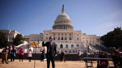 Rep. Jamie Raskin (D-MD) speaks during the "Shut Down the Coup" protest on the West Lawn of the U.S. Capitol on March 10, 2025 in Washington, DC. The protestors urged bipartisan cooperation to prevent DOGE, or any entity, from seizing and dismantling federal agencies and also defending the Constitution. (Kayla Bartkowski/Getty Images/AFP)