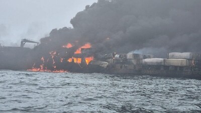 The oil tanker Stena Immaculate was anchored off the coast of England at the time of the collision. (X/@sentdefender) The oil tanker Stena Immaculate was anchored off the coast of England at the time of the collision. (X/@sentdefender)