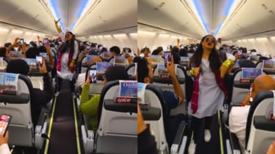 SpiceJet crew danced to Balam Pichkari on Holi, delighting passengers. (Instagram/spicejetairlines) SpiceJet crew danced to Balam Pichkari on Holi, delighting passengers. (Instagram/spicejetairlines)
