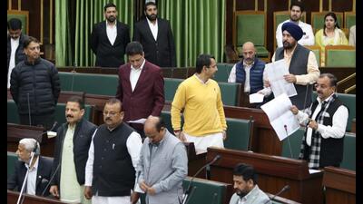 BJP MLAs during the budget session in Jammu on Saturday. (PTI) BJP MLAs during the budget session in Jammu on Saturday. (PTI)