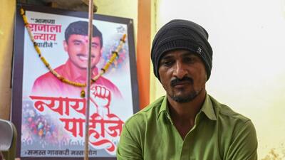 Beed, India. Dec 29, 2024: Dhananjay Deshmukh brother of sarpanch Santosh Deshmukh outside his home at Masajog village. People from across Marathwada gathered in Masajog village, Beed district, to pay tribute to Sarpanch Santosh Deshmukh. He was brutally killed on December 9, by men associated with local strongman. Beed, India. Dec 24, 2024. (Photo by Raju Shinde/HT Photo) (Hindustan Times) Beed, India. Dec 29, 2024: Dhananjay Deshmukh brother of sarpanch Santosh Deshmukh outside his home at Masajog village. People from across Marathwada gathered in Masajog village, Beed district, to pay tribute to Sarpanch Santosh Deshmukh. He was brutally killed on December 9, by men associated with local strongman. Beed, India. Dec 24, 2024. (Photo by Raju Shinde/HT Photo) (Hindustan Times)