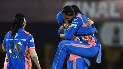 Mumbai Indians' players celebrate their win. (AFP)