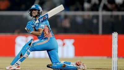 A quick-fire knock of 66 runs off 44 balls by captain Harmanrpeet Kaur led the MI fightback, and she also built a partnership with Nat Sciver-Brunt (30). (PTI) A quick-fire knock of 66 runs off 44 balls by captain Harmanrpeet Kaur led the MI fightback, and she also built a partnership with Nat Sciver-Brunt (30). (PTI)