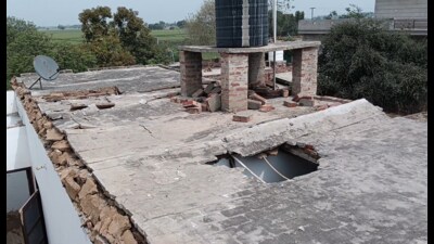 The damaged roof of a house at Pakho Kalan village in Barnala. (HT photo)