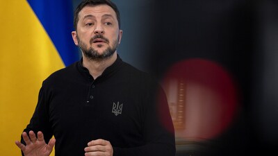 Ukrainian President speaks during a press briefing, amid Russia's attack on Ukraine, in Kyiv, Ukraine March 15, 2025. (REUTERS)