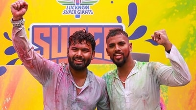 LSG's new captain Rishabh Pant along with vice-captain Nicholas Pooran celebrating Holi in Lucknow (Instagram/lucknowsupergiants) LSG's new captain Rishabh Pant along with vice-captain Nicholas Pooran celebrating Holi in Lucknow (Instagram/lucknowsupergiants)