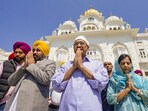 AAP convenor Arvind Kejriwal, his wife Sunita and Punjab CM Bhagwant Mann during a visit to the Golden Temple, in Amritsar, Sunday, March 16, 2025. AAP convenor Arvind Kejriwal, his wife Sunita and Punjab CM Bhagwant Mann during a visit to the Golden Temple, in Amritsar, Sunday, March 16, 2025.