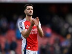 Arsenal's Mikel Merino celebrates after the match. 