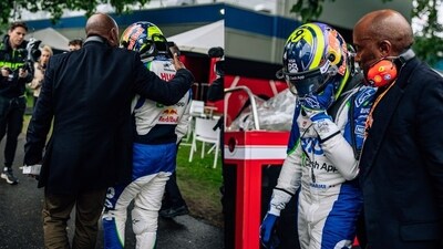 Lewis Hamilton's father Anthony consoles Isack Hadjar. (Twitter (Formula 1)) Lewis Hamilton's father Anthony consoles Isack Hadjar. (Twitter (Formula 1))