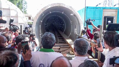 Union railways minister Ashwini Vaishnaw inspected the work being done to develop the world's longest hyperloop tube at IIT Madras (ANI Grab) Union railways minister Ashwini Vaishnaw inspected the work being done to develop the world's longest hyperloop tube at IIT Madras (ANI Grab)