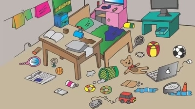 An optical illusion of a messy room with a hidden spider puzzled users. (X/@piedpiperlko) An optical illusion of a messy room with a hidden spider puzzled users. (X/@piedpiperlko)