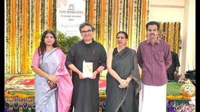 Literary figures during the The Wise Owl Literary Awards in Chandigarh on Saturday. (HT Photo)
