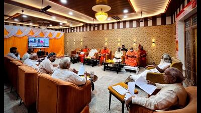 Mahant Nritya Gopal Das, chairman of Ram Temple Trust, presided over the Board of Trustees’ meeting on March 16. (Sourced)
