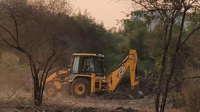 Navi Mumbai, India - March 15, 2025: Destruction of trees in eco-sensitive area at Sector -52A , Nerul in Navi Mumbai, India, on Saturday, March 15, 2025. (Photo by Bachchan Kumar/ HT PHOTO) (HT PHOTO)
