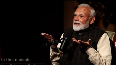 Prime Minister Narendra Modi during a podcast with Lex Fridman. (PTI) Prime Minister Narendra Modi during a podcast with Lex Fridman. (PTI)
