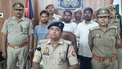 Police produce the three men who brutally killed a 16-year-old, before the media in Hathras Police produce the three men who brutally killed a 16-year-old, before the media in Hathras