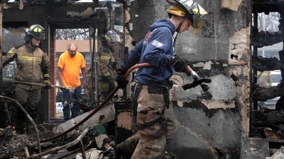 Governor Kevin Stitt said that the wildfires were fueled by high winds and had burned around 170,000 acres of land. (Getty Images via AFP) Governor Kevin Stitt said that the wildfires were fueled by high winds and had burned around 170,000 acres of land. (Getty Images via AFP)