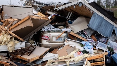 Damage is seen inside of the Harmony Hills trailer park on March 15, 2025 in Poplar Bluff, Missouri. Many homes throughout Harmony Hills were damaged by the severe weather. (Getty Images via AFP) Damage is seen inside of the Harmony Hills trailer park on March 15, 2025 in Poplar Bluff, Missouri. Many homes throughout Harmony Hills were damaged by the severe weather. (Getty Images via AFP)