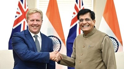 Union Minister Piyush Goyal and New Zealand minister Todd McClay during a meeting. (PTI) Union Minister Piyush Goyal and New Zealand minister Todd McClay during a meeting. (PTI)