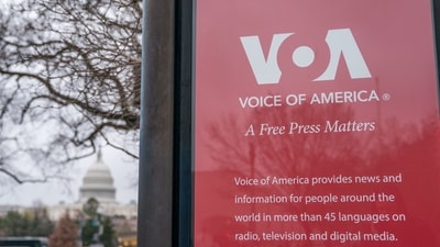 Sigange outside of the Voice of America headquarters in Washington, DC, US, on Saturday, March 15, 2025. (Bloomberg FILE) Sigange outside of the Voice of America headquarters in Washington, DC, US, on Saturday, March 15, 2025. (Bloomberg FILE)