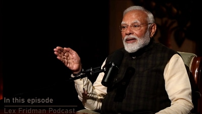 Prime Minister Narendra Modi during a podcast with Lex Fridman, in New Delhi. (PTI) Prime Minister Narendra Modi during a podcast with Lex Fridman, in New Delhi. (PTI)