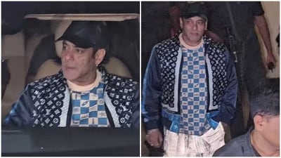 Salman Khan wore a print-on-print ensemble to visit a dubbing studio in Mumbai. Salman Khan wore a print-on-print ensemble to visit a dubbing studio in Mumbai.