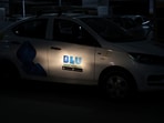 An Indian ride-hailing BluSmart Electric Mobility car is seen at its office in Gurugram.