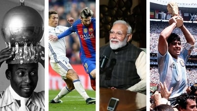 PM Narendra Modi picked between Lionel Messi and Cristiano Ronaldo, and also ended the Pele vs Diego Maradona debate on a YouTube podcast show. (DPR (PMO), AP, Twitter (FIFA)) PM Narendra Modi picked between Lionel Messi and Cristiano Ronaldo, and also ended the Pele vs Diego Maradona debate on a YouTube podcast show. (DPR (PMO), AP, Twitter (FIFA))