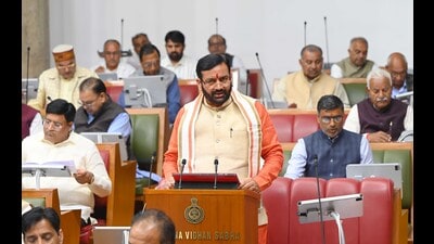 Haryana CM Nayab Singh Saini presenting the state's budget for 2025-26 at the Haryana Vidhan Sabha in Chandigarh on Monday. (Keshav Singh/HT) Haryana CM Nayab Singh Saini presenting the state's budget for 2025-26 at the Haryana Vidhan Sabha in Chandigarh on Monday. (Keshav Singh/HT)