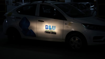 An Indian ride-hailing BluSmart Electric Mobility car is seen at its office in Gurugram. (Reuters)