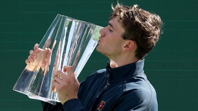 Jack Draper of Great Britain poses with the trophy after defeating Holger Rune of Denmark during the men's final of the BNP Paribas Open (Getty Images via AFP) Jack Draper of Great Britain poses with the trophy after defeating Holger Rune of Denmark during the men's final of the BNP Paribas Open (Getty Images via AFP)