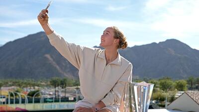 Mirra Andreeva poses with the Indian Wells championship trophy. (Reuters) Mirra Andreeva poses with the Indian Wells championship trophy. (Reuters)