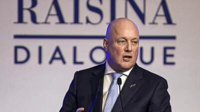 New Zealand Prime Minister Christopher Luxon at the inauguration of the Raisina Dialogue 2025 in New Delhi. (@NarendraModi/YT) New Zealand Prime Minister Christopher Luxon at the inauguration of the Raisina Dialogue 2025 in New Delhi. (@NarendraModi/YT)