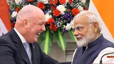 Prime Minister Narendra Modi and New Zealand Prime Minister Christopher Luxon during a joint press statement in New Delhi on Monday. (ANI Photo) Prime Minister Narendra Modi and New Zealand Prime Minister Christopher Luxon during a joint press statement in New Delhi on Monday. (ANI Photo)