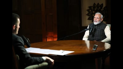 Prime Minister Narendra Modi speaks during a podcast with Lex Fridman in New Delhi on Sunday. (ANI Photo) (DPR PMO/via ANI) Prime Minister Narendra Modi speaks during a podcast with Lex Fridman in New Delhi on Sunday. (ANI Photo) (DPR PMO/via ANI)