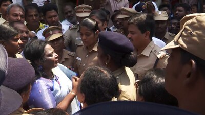 BJP leader Tamilisai Soundararajan was detained during the party's campaign in favour of three-language policy, in Chennai, on March 6 as well. (PTI/File) BJP leader Tamilisai Soundararajan was detained during the party's campaign in favour of three-language policy, in Chennai, on March 6 as well. (PTI/File)