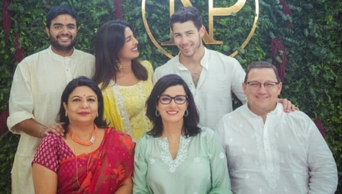 Priyanka, Nick and their family on the couple's Roka ceremony Priyanka, Nick and their family on the couple's Roka ceremony